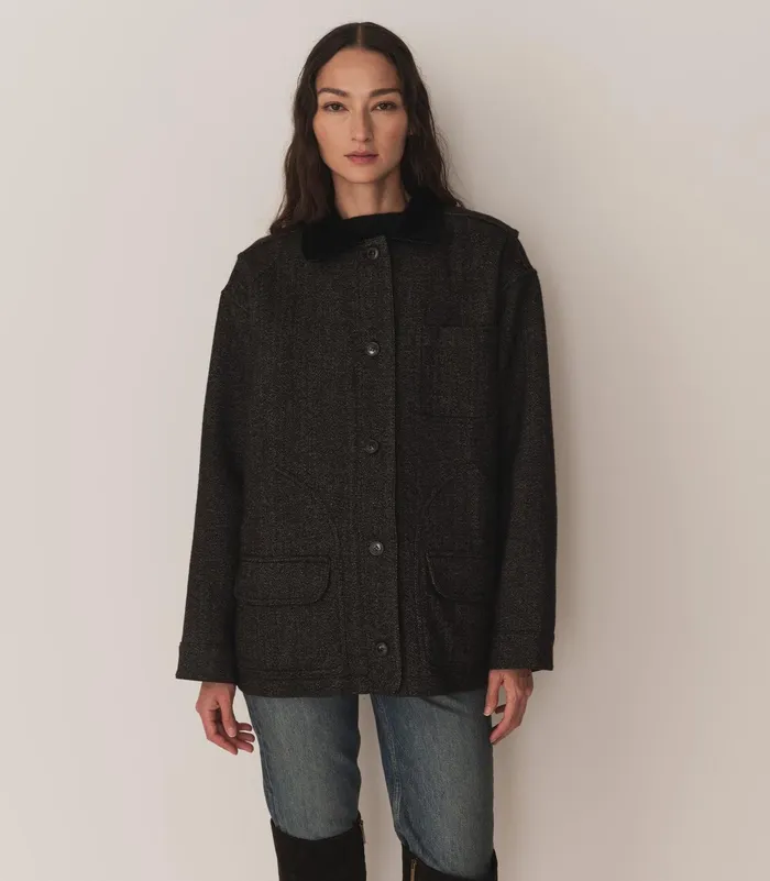 DEN Coats and Jackets Women Pascual Wool Jacket Charcoal Herringbone