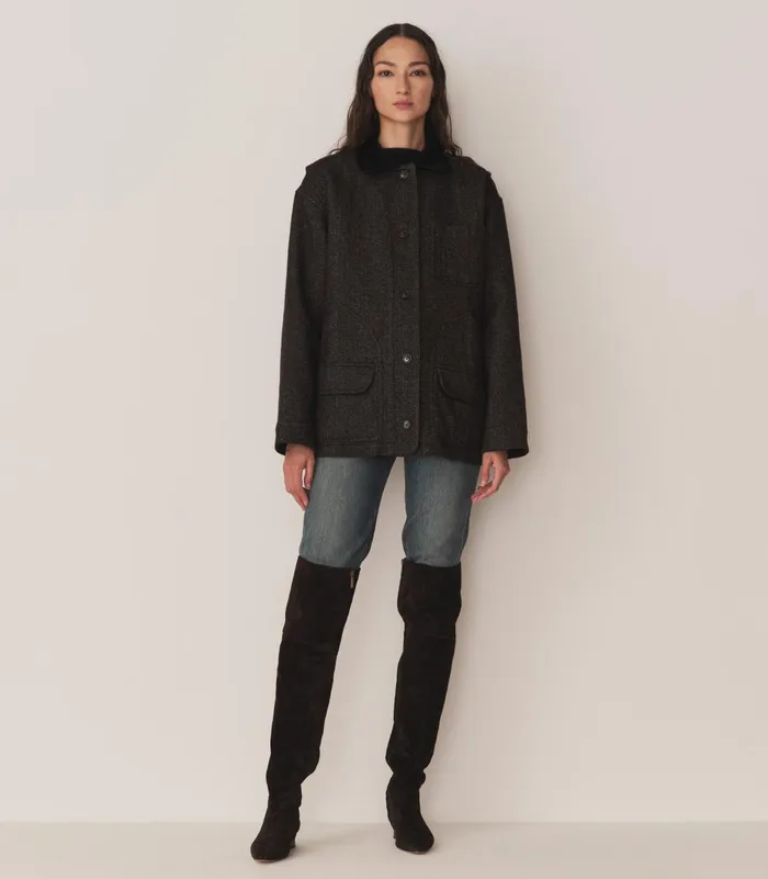 DEN Coats and Jackets Women Pascual Wool Jacket Charcoal Herringbone