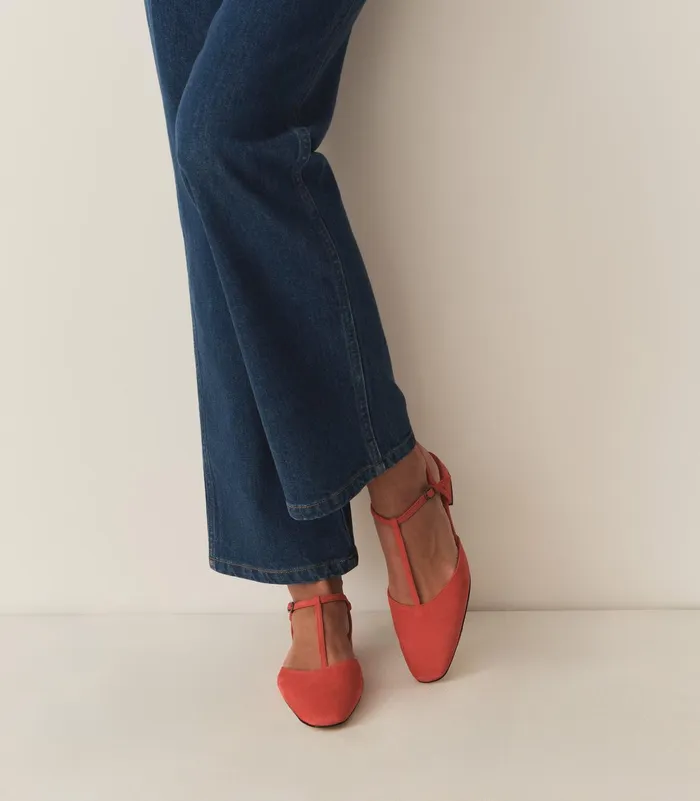 DEN Shoes Women Cristina TStrap Flat Fuego Suede DEN Shoes Women Cristina TStrap Flat Fuego Suede