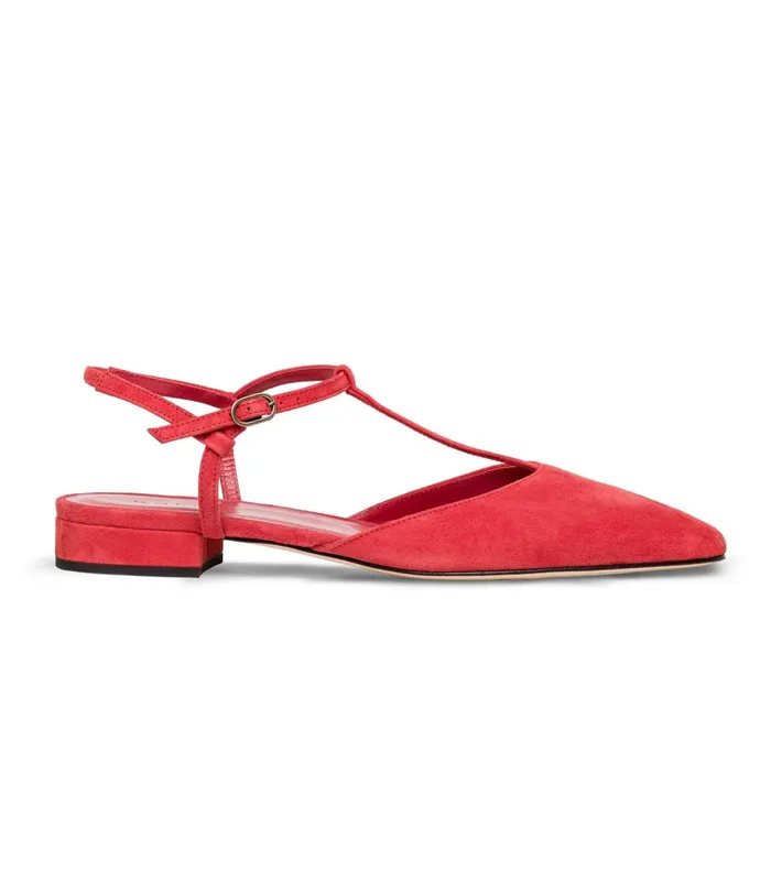 DEN Shoes Women Cristina TStrap Flat Fuego Suede DEN Shoes Women Cristina TStrap Flat Fuego Suede