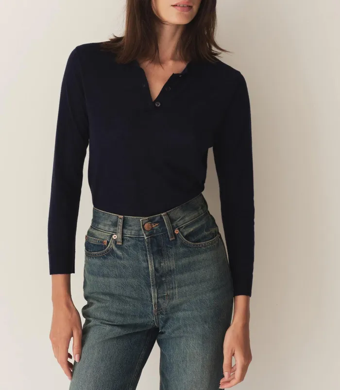 DEN Tees Women Albany Knit Henley Deep Navy