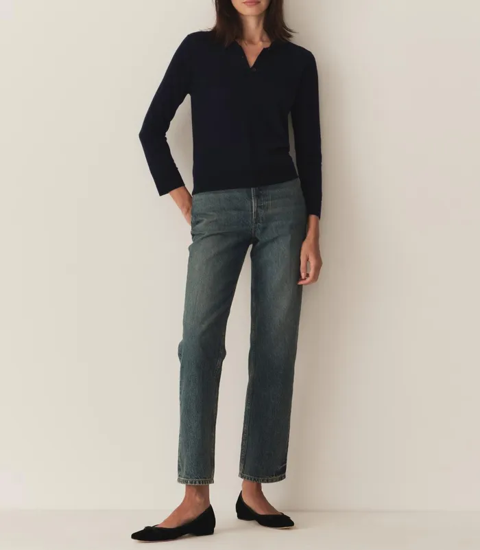 DEN Tees Women Albany Knit Henley Deep Navy DEN Tees Women Albany Knit Henley Deep Navy