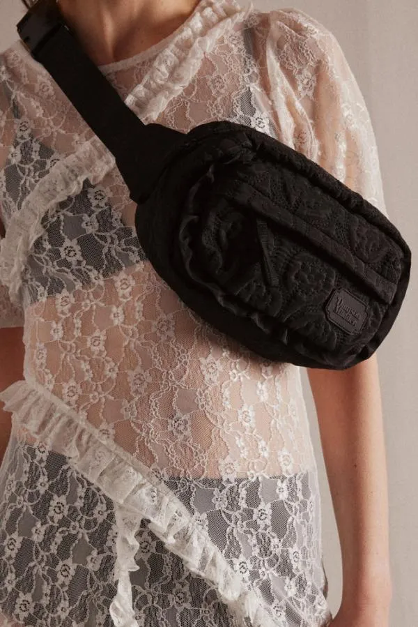 Damson Madder Bags Accessories Frill Cross Body Bag In Black Floral Stitch