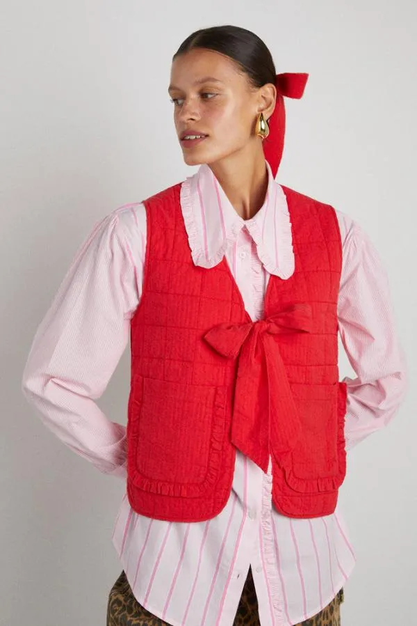 Damson Madder Gilets Women Arte Reversible Tie Gilet 8211 Red Ruffle