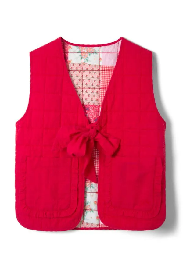 Damson Madder Gilets Women Arte Reversible Tie Gilet 8211 Red Ruffle
