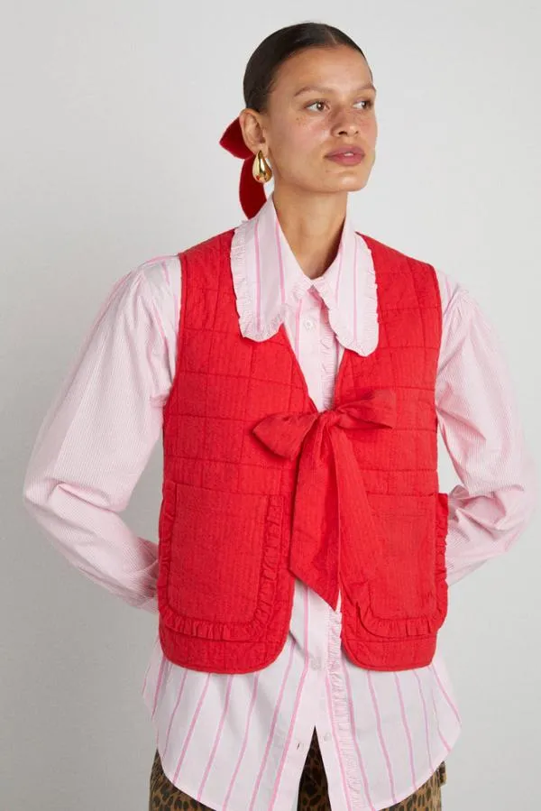 Damson Madder Gilets Women Arte Reversible Tie Gilet 8211 Red Ruffle