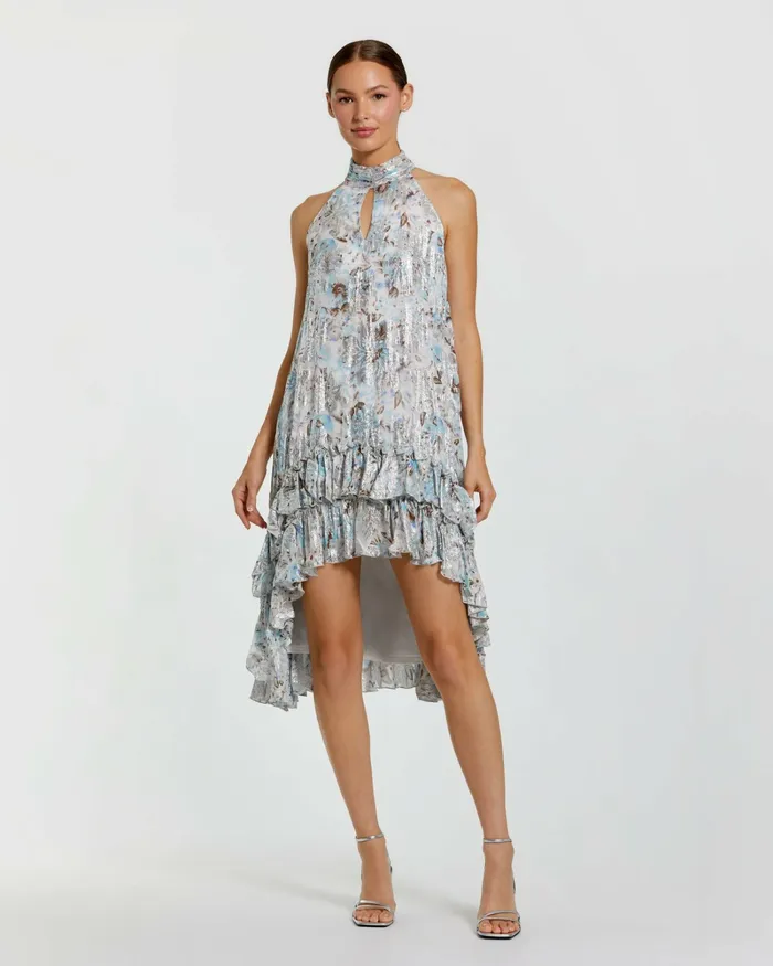 Daytime Dresses Mac Duggal Women High Neck Keyhole ALine Floral Ruffle Mini Dress Ivory Multi Daytime Dresses Mac Duggal Women High Neck Keyhole ALine Floral Ruffle Mini Dress Ivory Multi