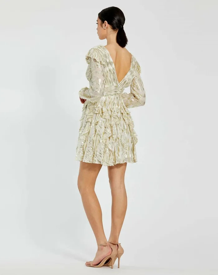 Daytime Dresses Mac Duggal Women Long Sleeve Ruched Ruffle Mini Dress Gold Multi Daytime Dresses Mac Duggal Women Long Sleeve Ruched Ruffle Mini Dress Gold Multi