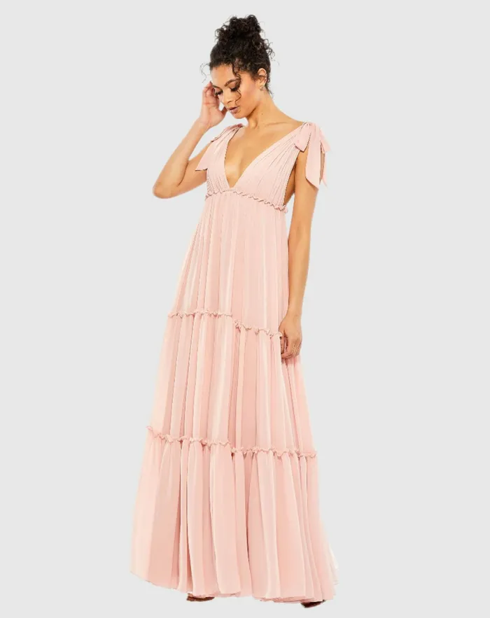 Daytime Dresses Women Tiered VNeck Plunging Maxi Dress 8211 FINAL SALE Blush Mac Duggal