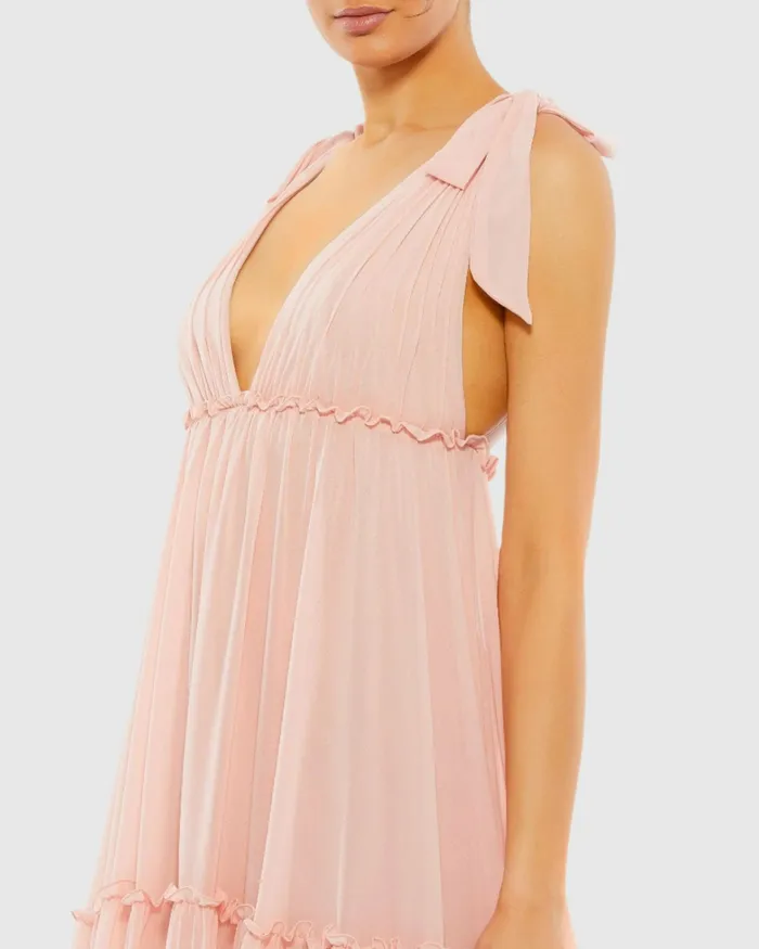 Daytime Dresses Women Tiered VNeck Plunging Maxi Dress 8211 FINAL SALE Blush Mac Duggal