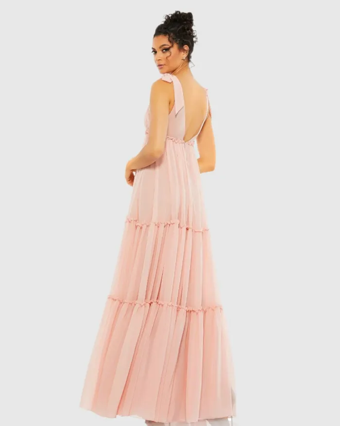 Daytime Dresses Women Tiered VNeck Plunging Maxi Dress 8211 FINAL SALE Blush Mac Duggal