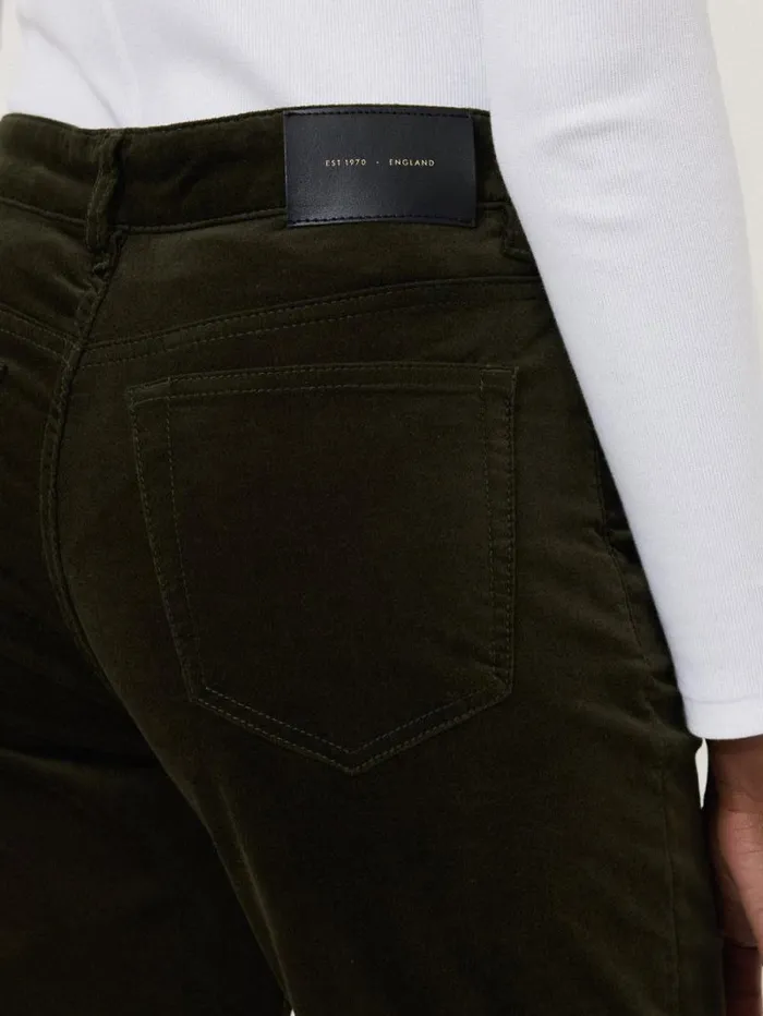 Delmont Velvet Tapered Jean Dark Green Women Jigsaw Party