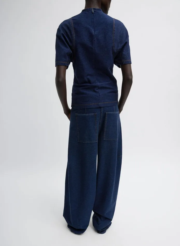 Denim Women Tibi Indigo Barre Denim Knit Sculpted Shrunken TShirt