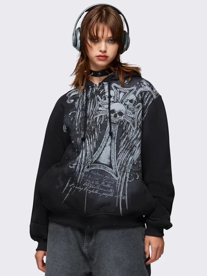 Devil Wings Oversized Zip Up Hoodie Women Minga London Sweatshirts and Hoodies