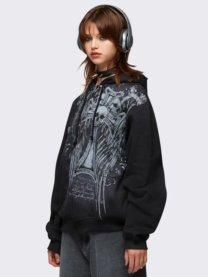 Devil Wings Oversized Zip Up Hoodie Women Minga London Sweatshirts and Hoodies Devil Wings Oversized Zip Up Hoodie Women Minga London Sweatshirts and Hoodies