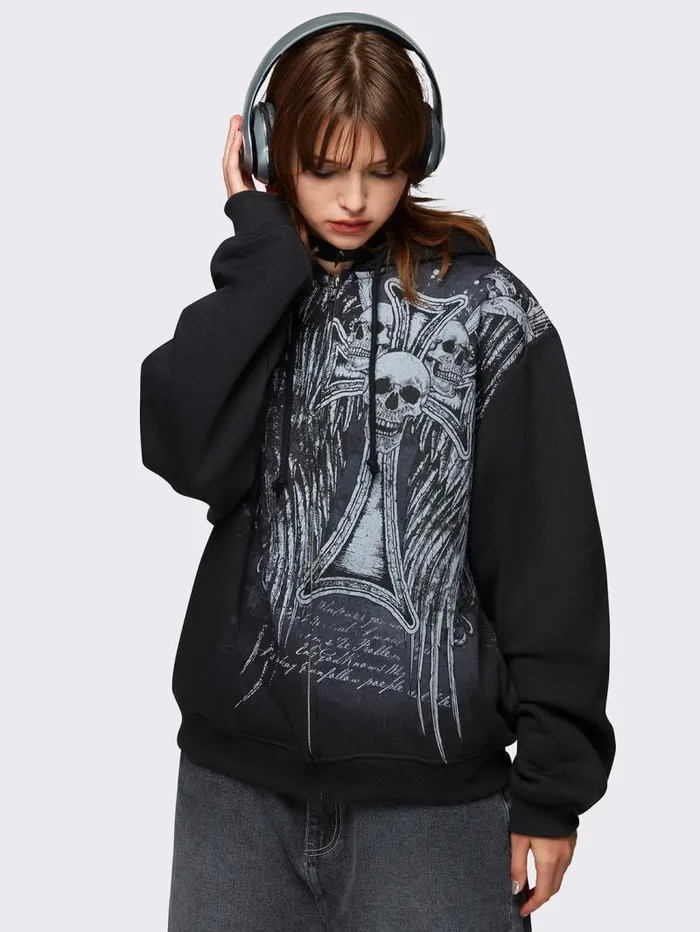 Devil Wings Oversized Zip Up Hoodie Women Minga London Sweatshirts and Hoodies Devil Wings Oversized Zip Up Hoodie Women Minga London Sweatshirts and Hoodies