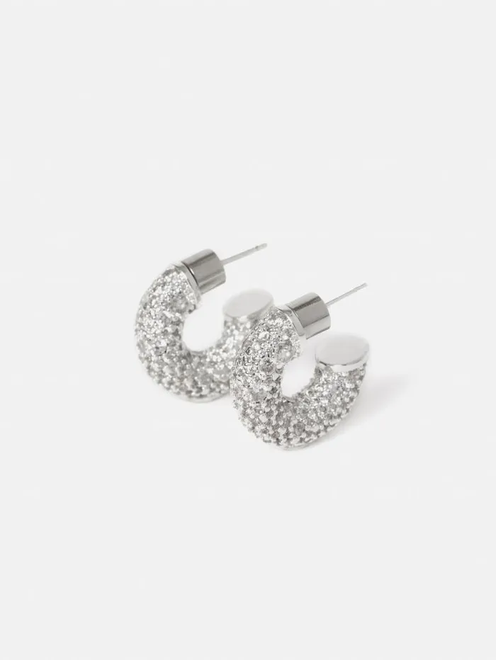 Diamante Hoop Earrings Silver Women Jigsaw Party