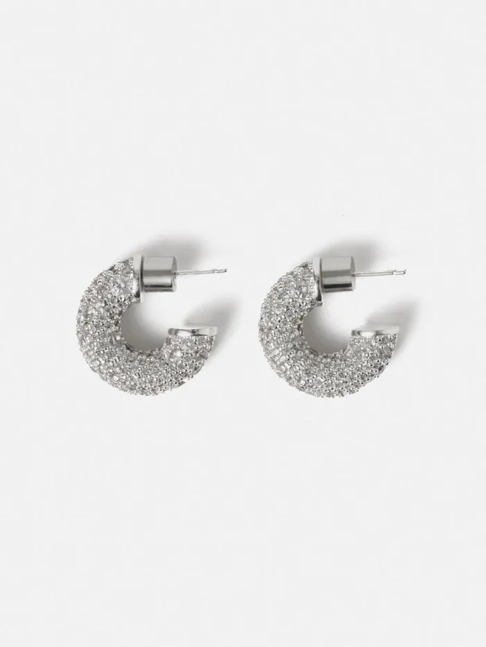 Diamante Hoop Earrings Silver Women Jigsaw Party