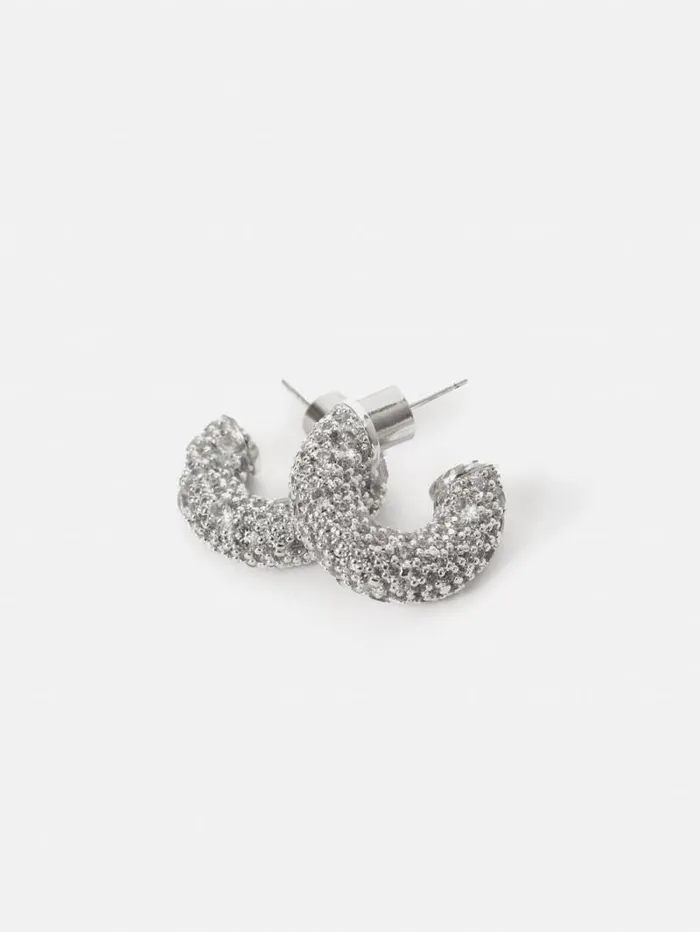 Diamante Hoop Earrings Silver Women Jigsaw Party