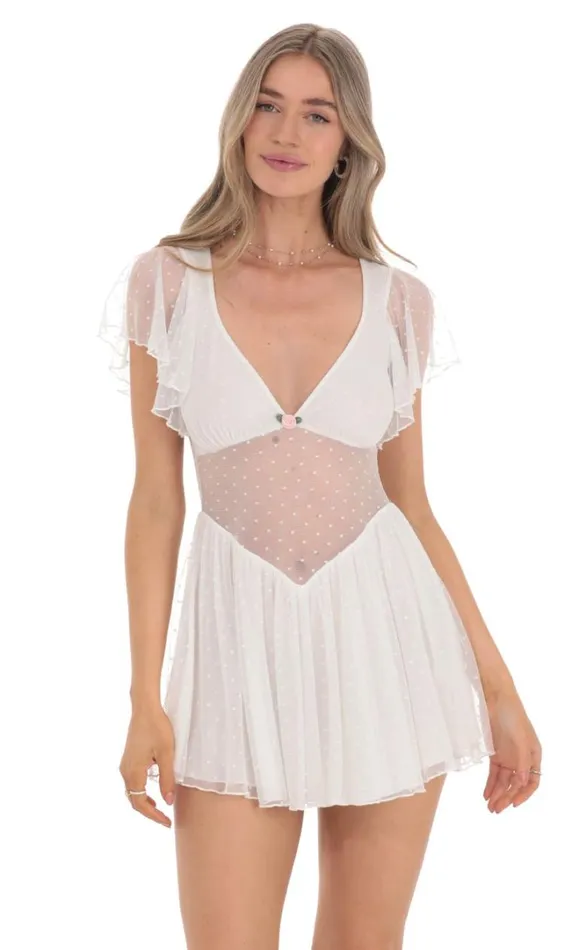 Dotted Mesh Cutout Dress White Women LUCY IN THE SKY Mini Dresses
