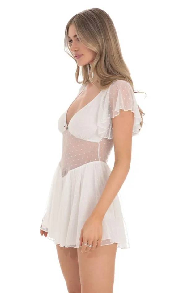 Dotted Mesh Cutout Dress White Women LUCY IN THE SKY Mini Dresses Dotted Mesh Cutout Dress White Women LUCY IN THE SKY Mini Dresses