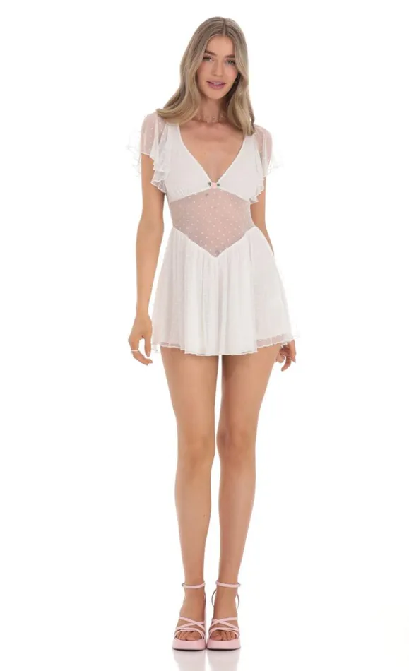 Dotted Mesh Cutout Dress White Women LUCY IN THE SKY Mini Dresses Dotted Mesh Cutout Dress White Women LUCY IN THE SKY Mini Dresses