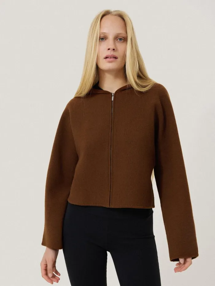 Double Face Zip Hoodie Brown Women Jigsaw Pyjamas and Loungewear