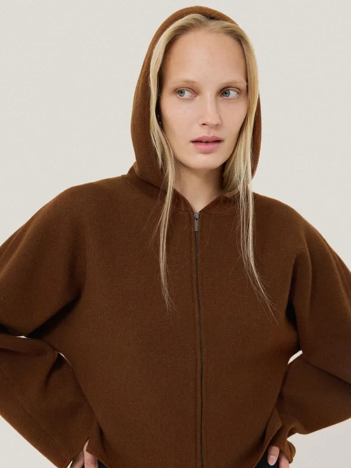 Double Face Zip Hoodie Brown Women Jigsaw Pyjamas and Loungewear