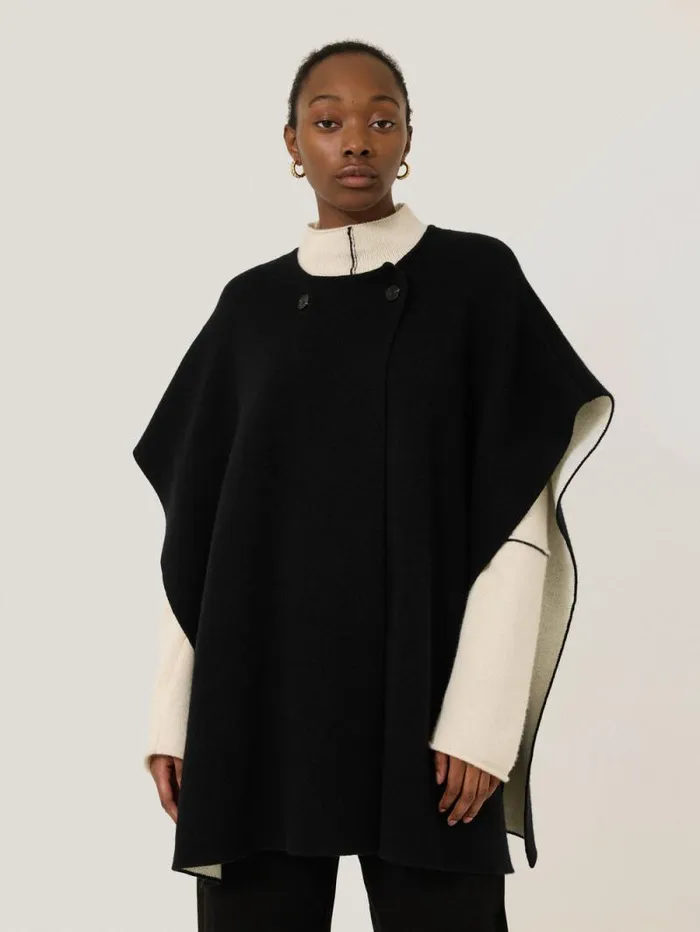 Double Faced Contrast Cape Black Women Jigsaw Knitwear and Cashmere