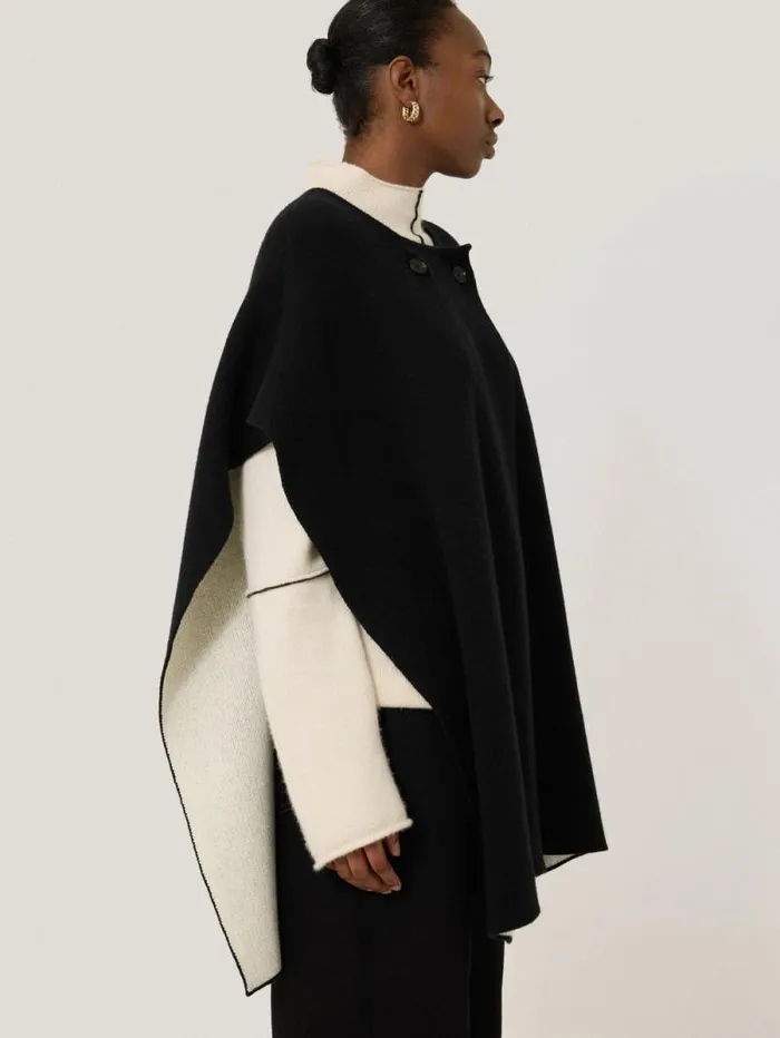 Double Faced Contrast Cape Black Women Jigsaw Knitwear and Cashmere