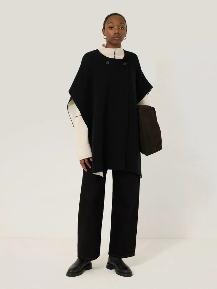Double Faced Contrast Cape Black Women Jigsaw Knitwear and Cashmere