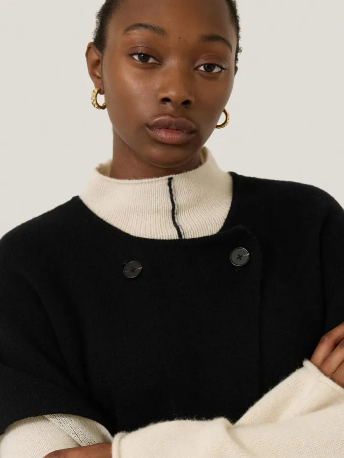 Double Faced Contrast Cape Black Women Jigsaw Knitwear and Cashmere