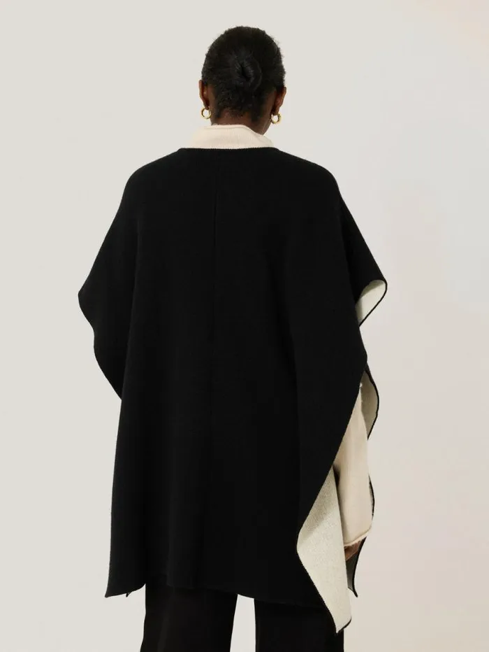 Double Faced Contrast Cape Black Women Jigsaw Knitwear and Cashmere