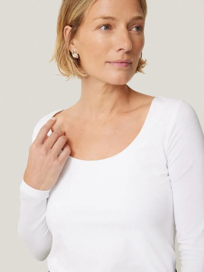 Double Front Ballet Neck Top White Women Jigsaw Shirts and Tops