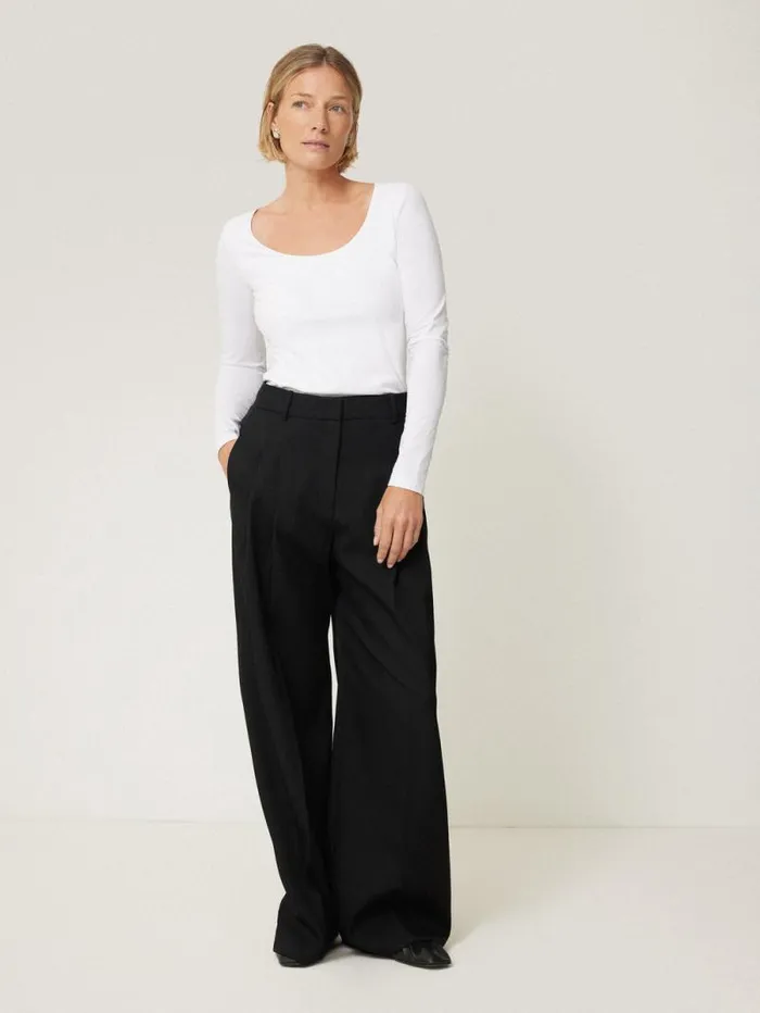 Double Front Ballet Neck Top White Women Jigsaw Shirts and Tops