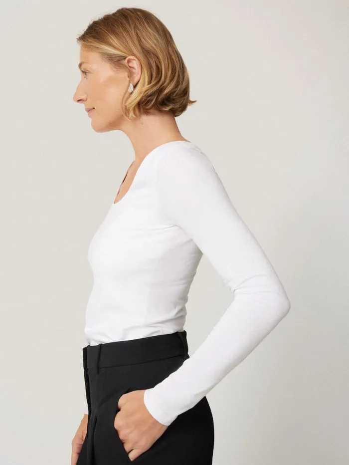 Double Front Ballet Neck Top White Women Jigsaw Shirts and Tops