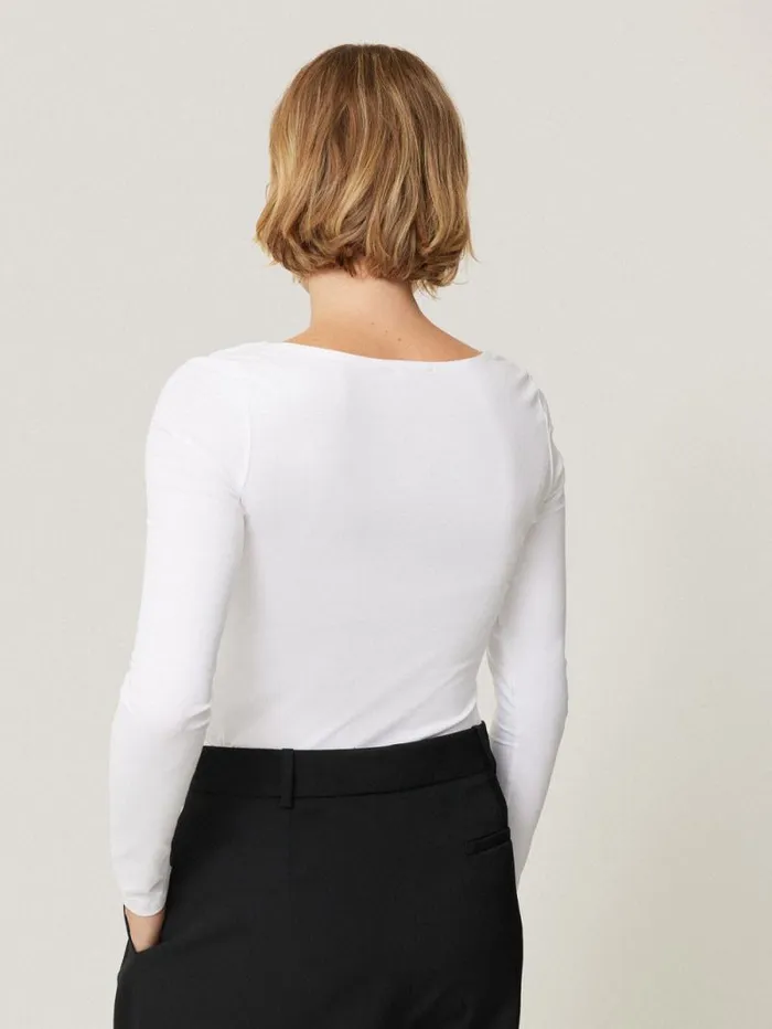 Double Front Ballet Neck Top White Women Jigsaw Shirts and Tops