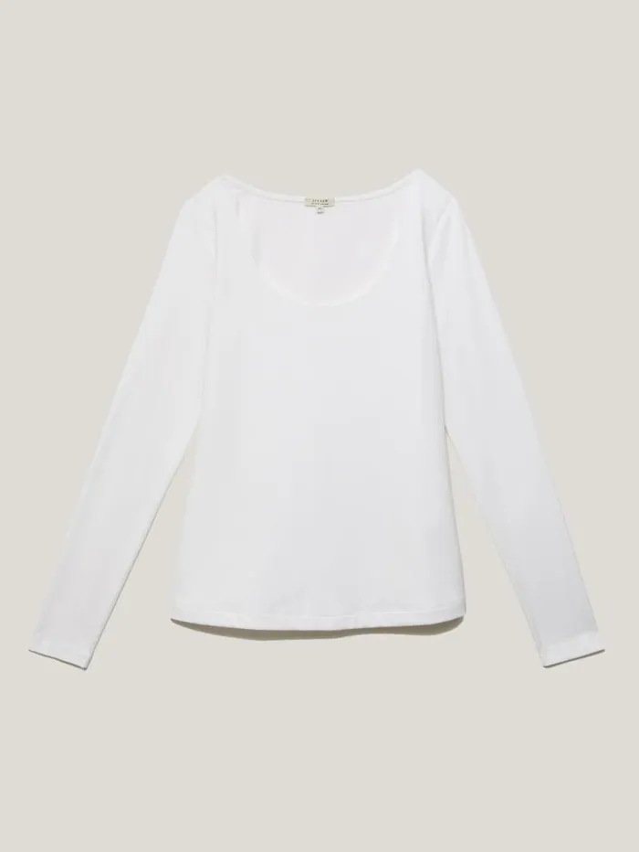 Double Front Ballet Neck Top White Women Jigsaw Shirts and Tops