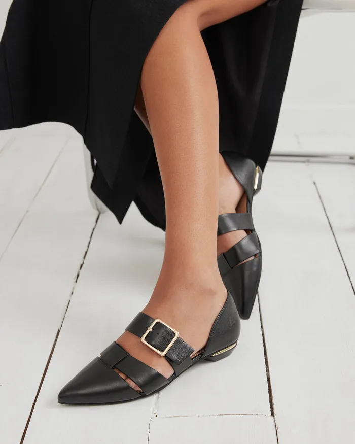 DRESS jomercer Women Carla dress flats black leather DRESS jomercer Women Carla dress flats black leather