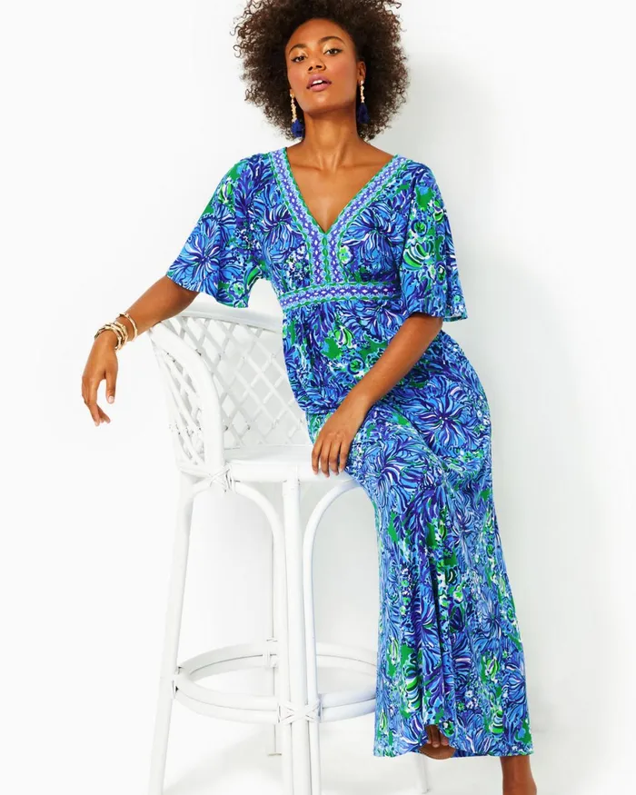 Dresses Women Lilly Pulitzer Beyonca Babydoll Dress Abaco Blue In Turtle Awe