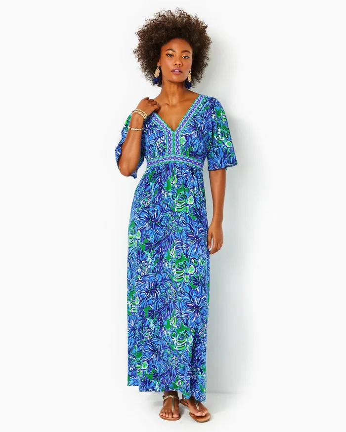 Dresses Women Lilly Pulitzer Beyonca Babydoll Dress Abaco Blue In Turtle Awe