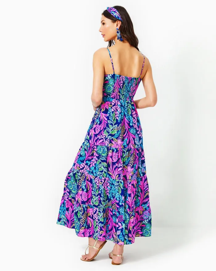 Dresses Women Lilly Pulitzer Joellane Tiered Maxi Dress Aegean Navy Calypso Coast