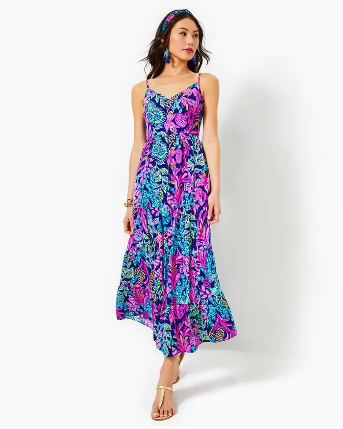 Dresses Women Lilly Pulitzer Joellane Tiered Maxi Dress Aegean Navy Calypso Coast Dresses Women Lilly Pulitzer Joellane Tiered Maxi Dress Aegean Navy Calypso Coast