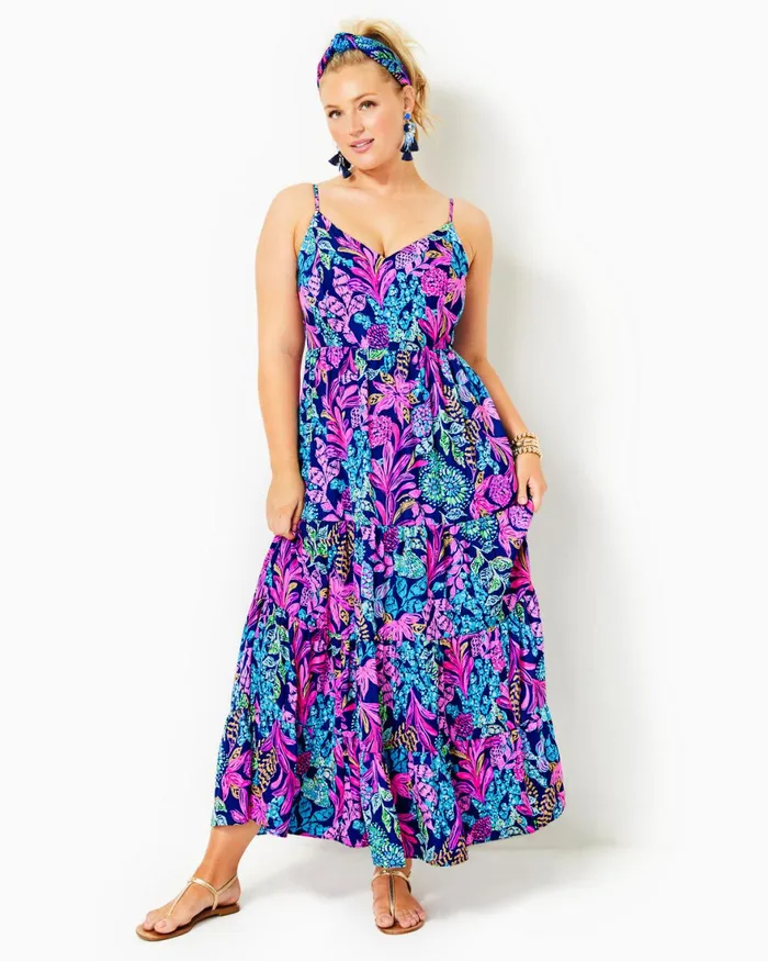 Dresses Women Lilly Pulitzer Joellane Tiered Maxi Dress Aegean Navy Calypso Coast Dresses Women Lilly Pulitzer Joellane Tiered Maxi Dress Aegean Navy Calypso Coast