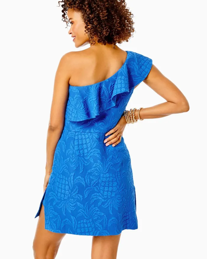 Dresses Women Lilly Pulitzer Kipton OneShoulder Romper Blue Tang Pineapple Pucker Jacquard Dresses Women Lilly Pulitzer Kipton OneShoulder Romper Blue Tang Pineapple Pucker Jacquard