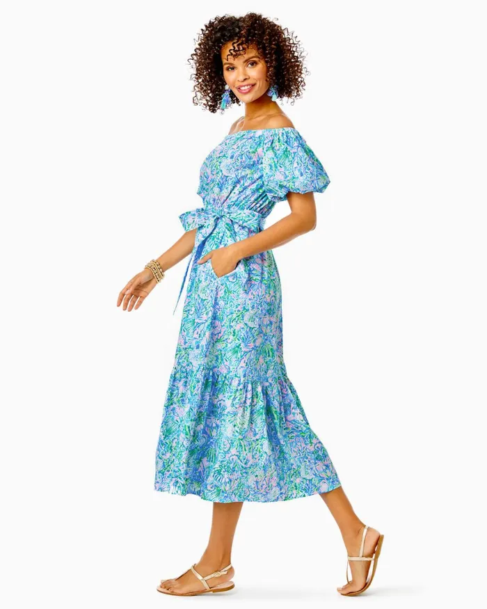 Dresses Women Lilly Pulitzer Tamie OfftheShoulder Midi Dress Surf Blue Soleil It On Me Dresses Women Lilly Pulitzer Tamie OfftheShoulder Midi Dress Surf Blue Soleil It On Me