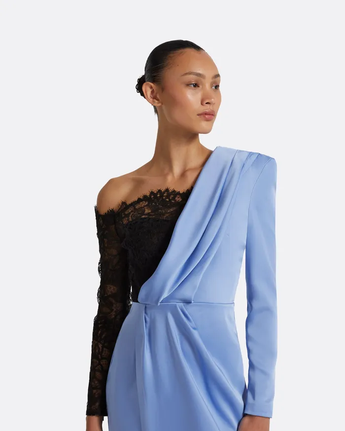 Dresses Women Safiyaa Suzie Carolina Blue and Black Short Dress Black and Carolina Blue
