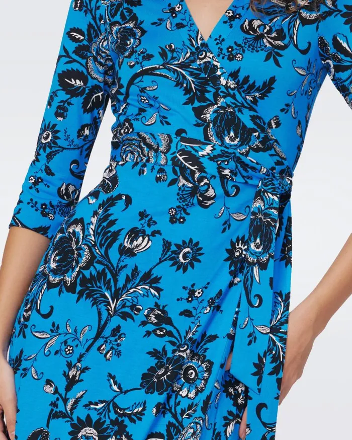 DVF Dresses Women Abigail Silk Jersey Maxi Wrap Dress Huge Night Vine Blue