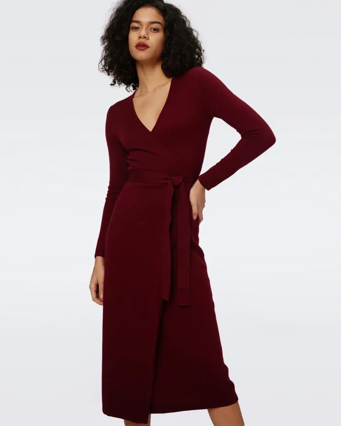 DVF Dresses Women Astrid WoolCashmere Wrap Dress Mulberry Mist