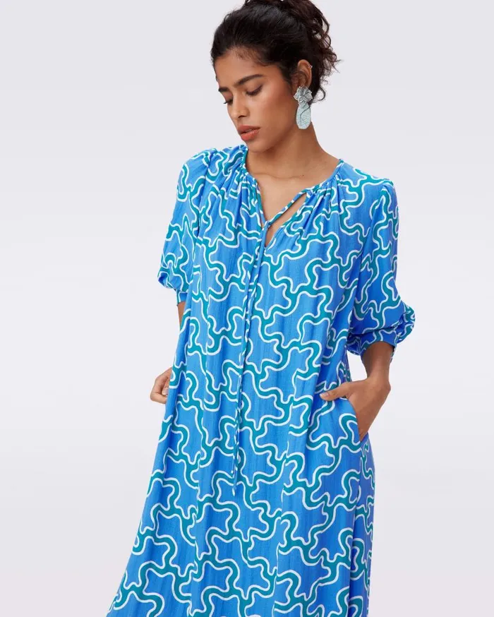 DVF Dresses Women Drogo Dress Cloud Patch Blue